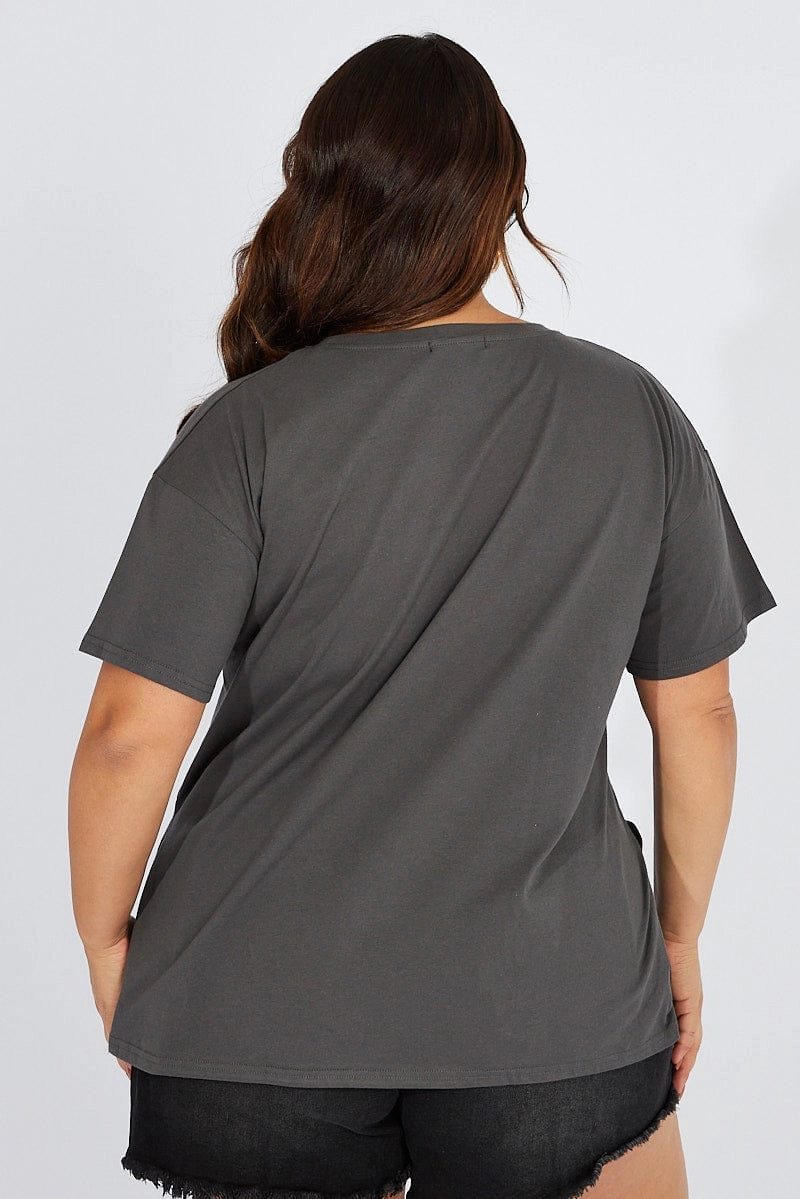 Grey Graphic T-shirt Short Sleeve Crew Neck FadeResistant Coating warm weather