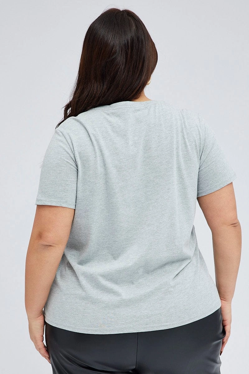 Versatile and Stylish Grey Graphic T-shirt Short Sleeve Crew Neck