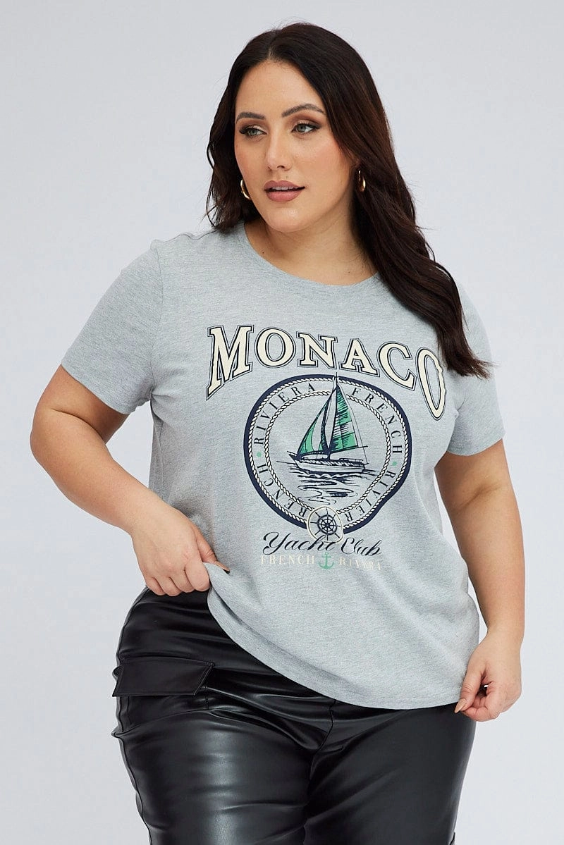 Hygroscopic Fiber Grey Graphic T-shirt Short Sleeve Crew Neck