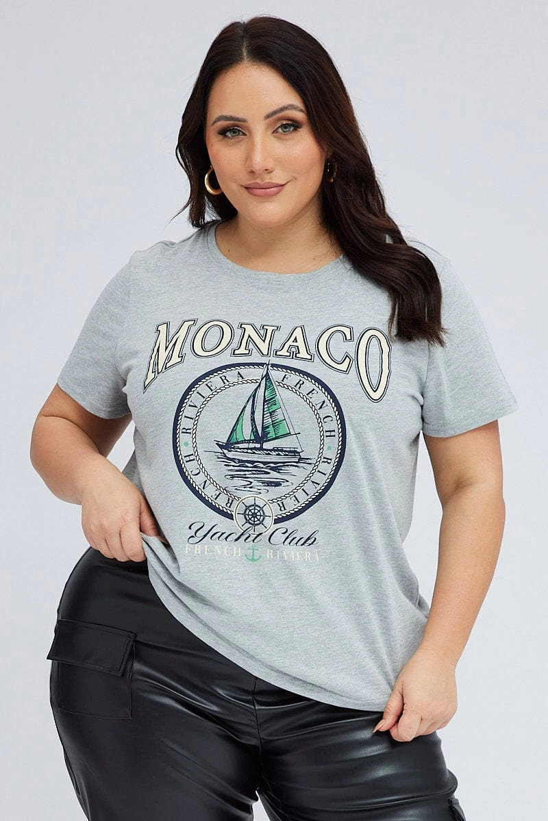 Grey Graphic T-shirt Short Sleeve Crew Neck Eco Friendly Fabric