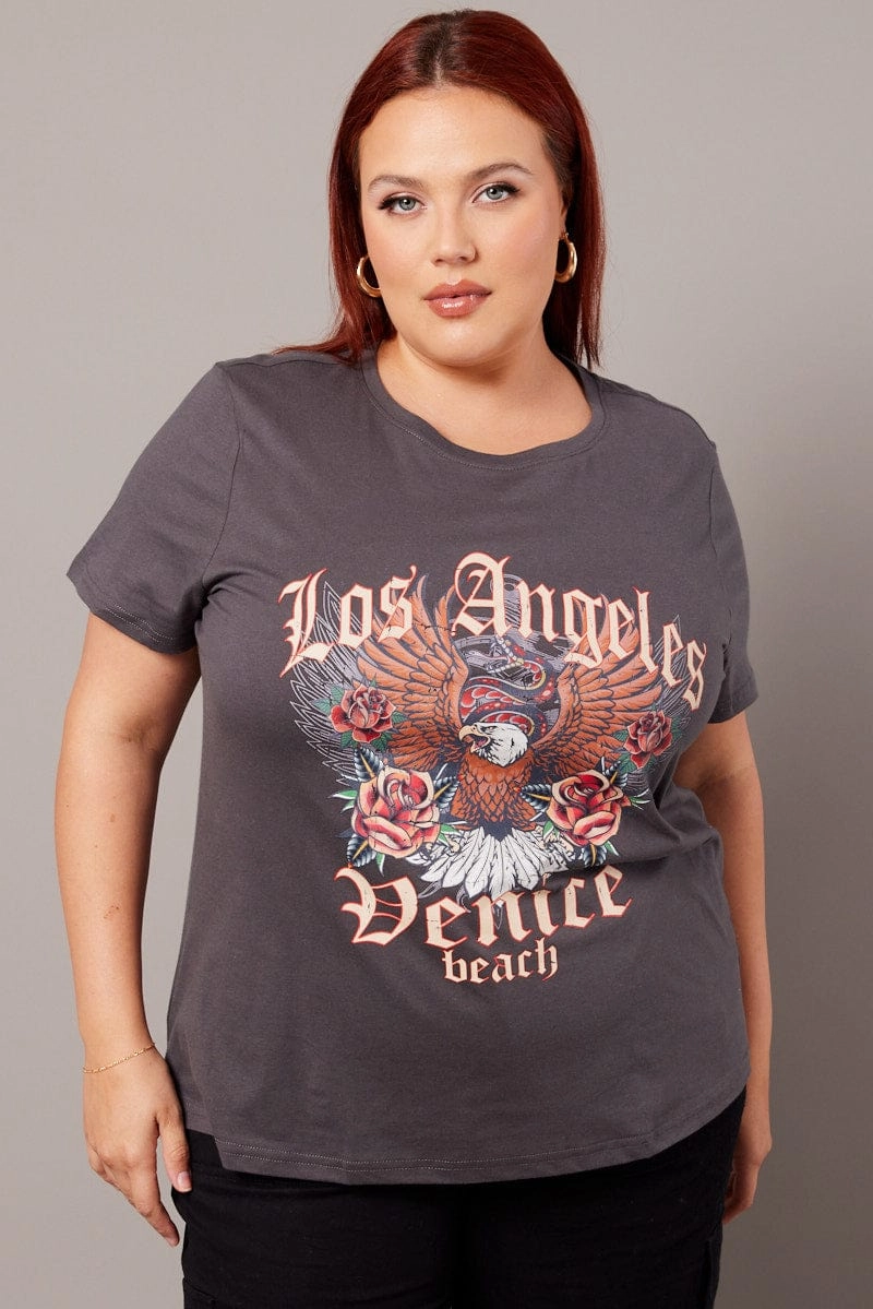 Light and Soft MinimalistDesign Grey Graphic T-shirt Short Sleeve Crew Neck