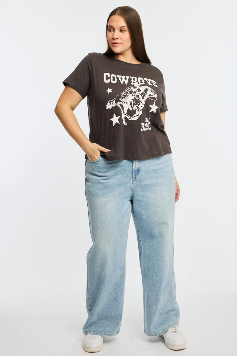 Universal Silhouette Grey Graphic T-shirt Short Sleeve Crew Neck