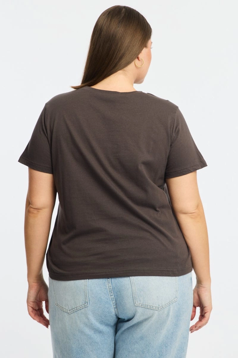 Grey Graphic T-shirt Short Sleeve Crew Neck Casual Essential Breathable wear