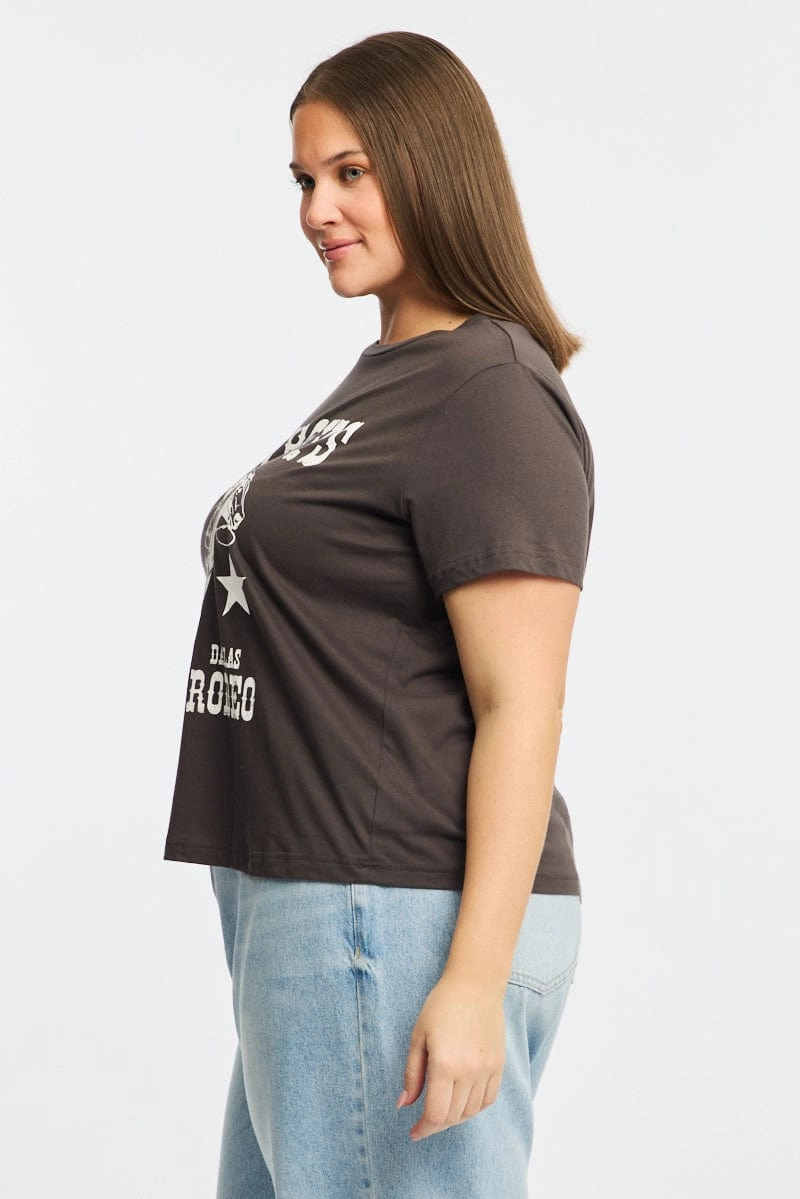 Comfy Wear Fit Grey Graphic T-shirt Short Sleeve Crew Neck