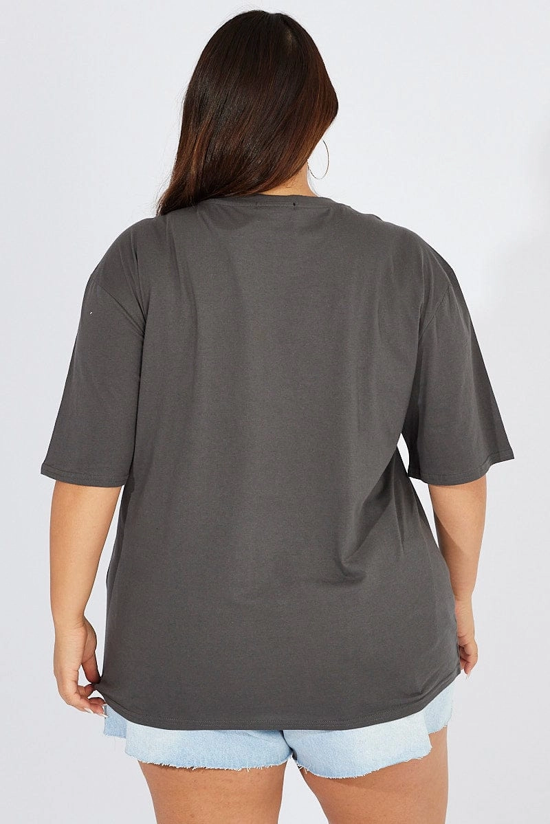 Flexible Cuff Design Performance Comfort Grey Graphic T-shirt Short Sleeve Crew Neck