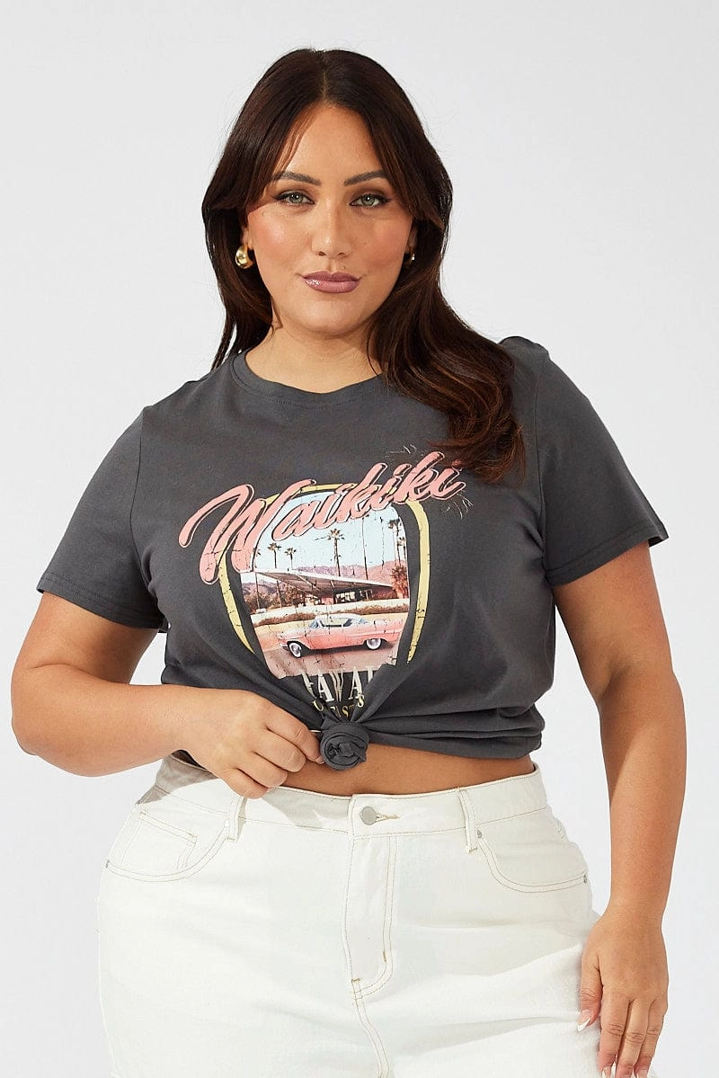 Breathable Yarn Composition Breathable Comfort Design Grey Graphic T-shirt Short Sleeve Crew Neck
