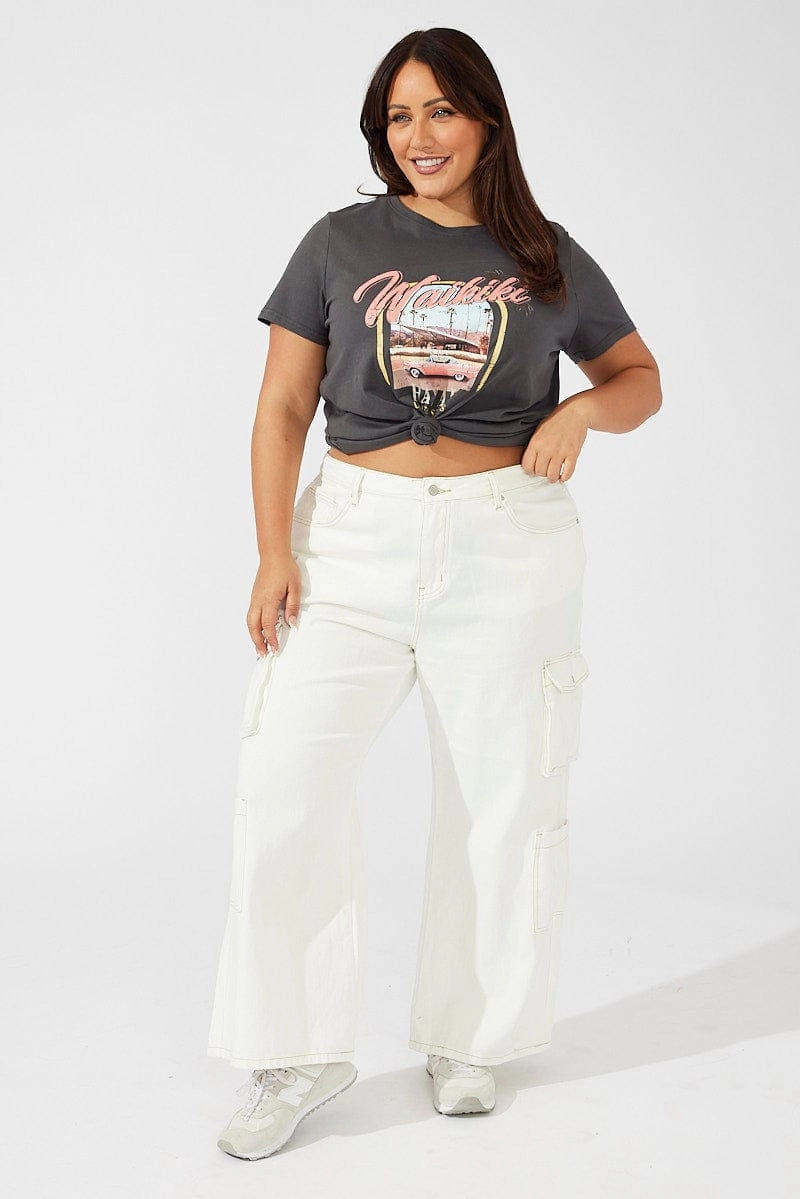 Casual Vibes Fun Prints Grey Graphic T-shirt Short Sleeve Crew Neck