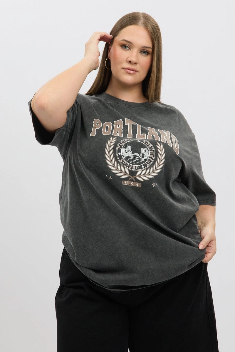 Affordable Fashion Grey Graphic T Shirt Short Sleeve Crew Neck