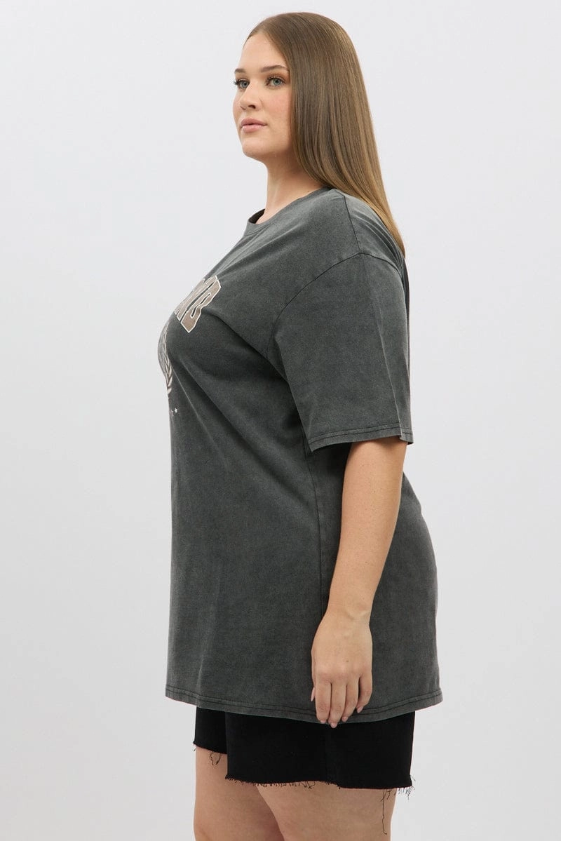 Grey Graphic T Shirt Short Sleeve Crew Neck Summer Favorite Modern Layering