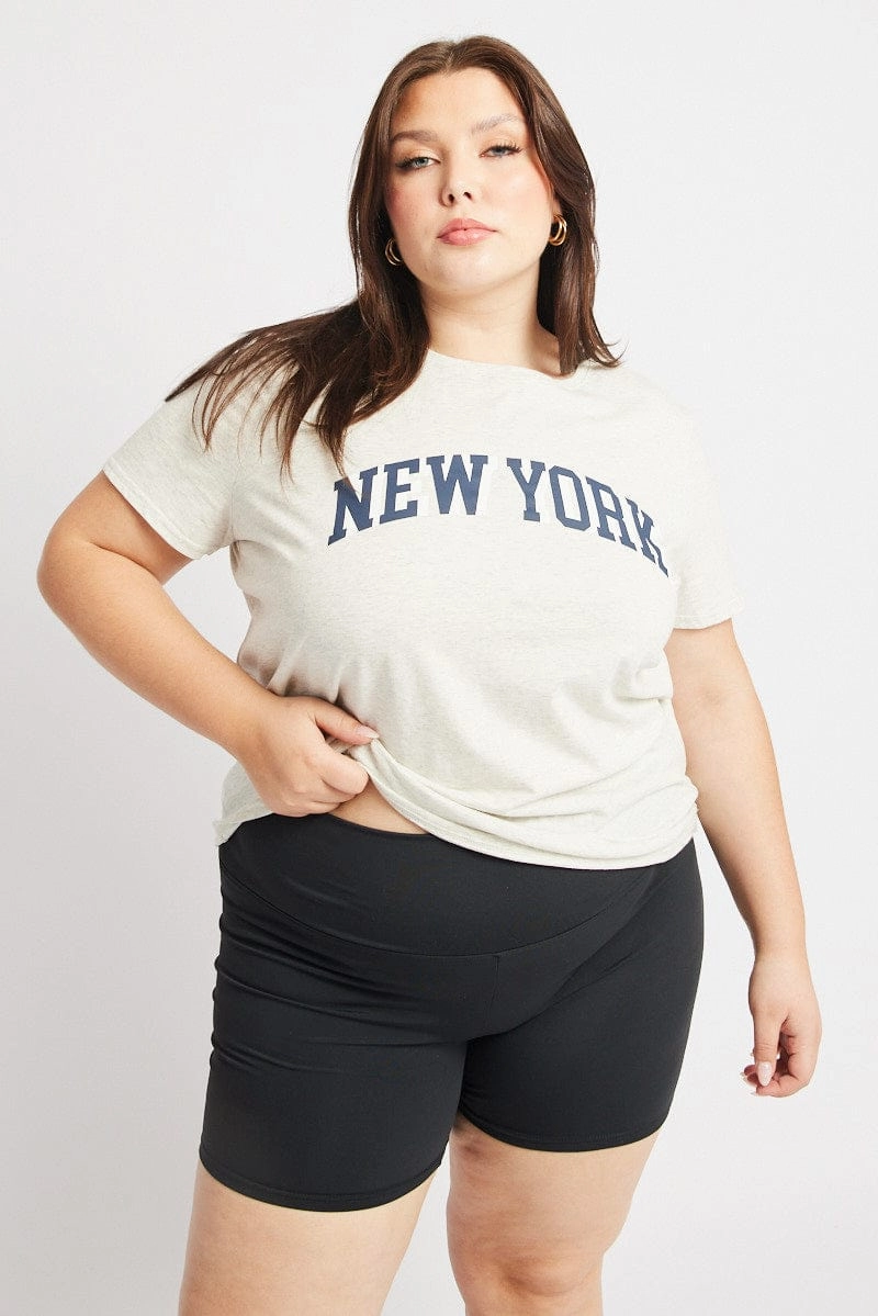 Grey Graphic T Shirt Short Sleeve Crew Neck Fun Prints