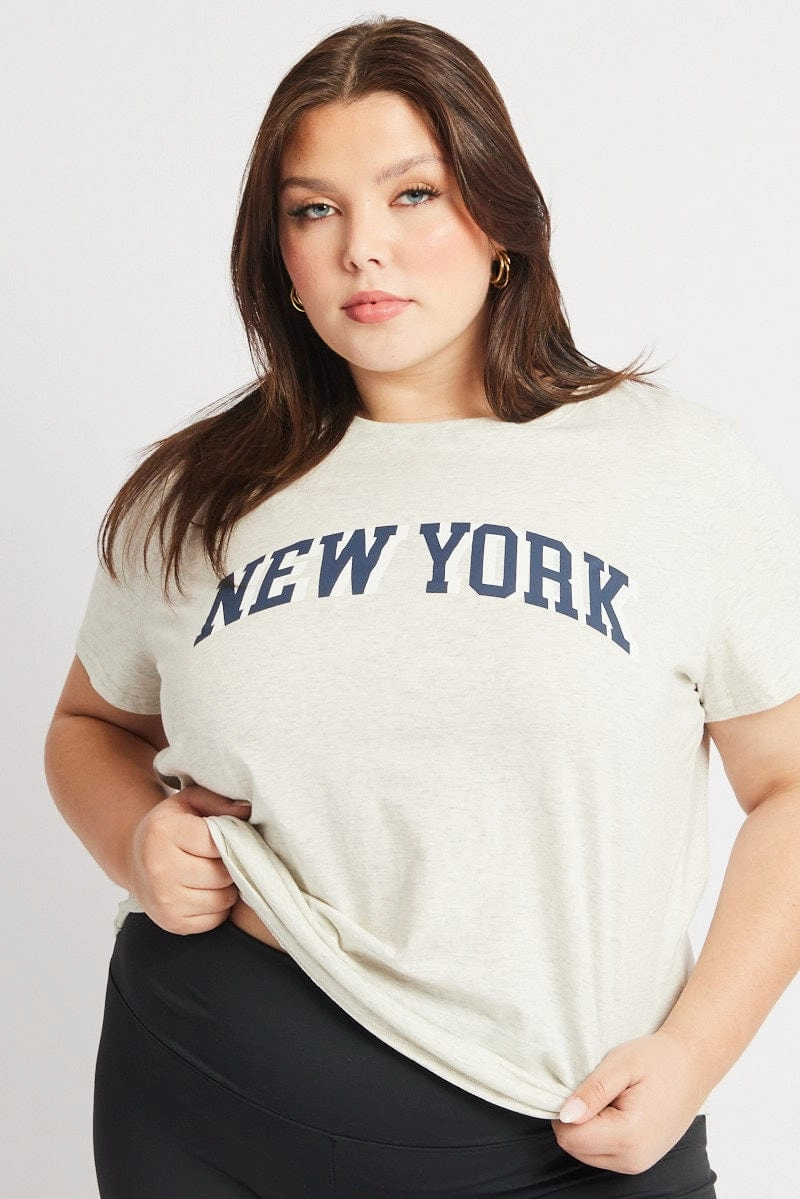 Trendy Fabric Grey Graphic T Shirt Short Sleeve Crew Neck