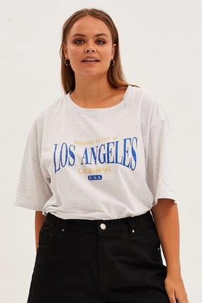 Quick Release Hem Grey Graphic T-shirt Short Sleeve Crew Neck