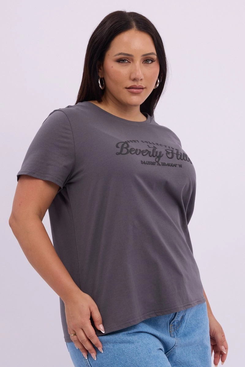 Grey Graphic T Shirt Short Sleeve Crew Neck Casual Day Wear Comfy Wear Fit