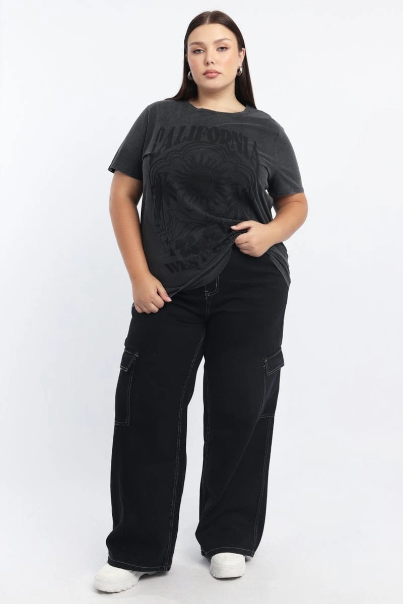 Fresh Style Trend Grey Graphic T Shirt Short Sleeve Crew Neck