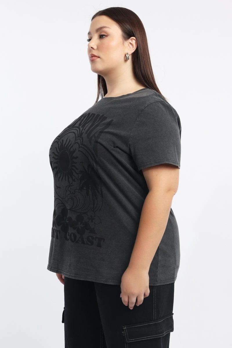 Grey Graphic T Shirt Short Sleeve Crew Neck Cashmere combination