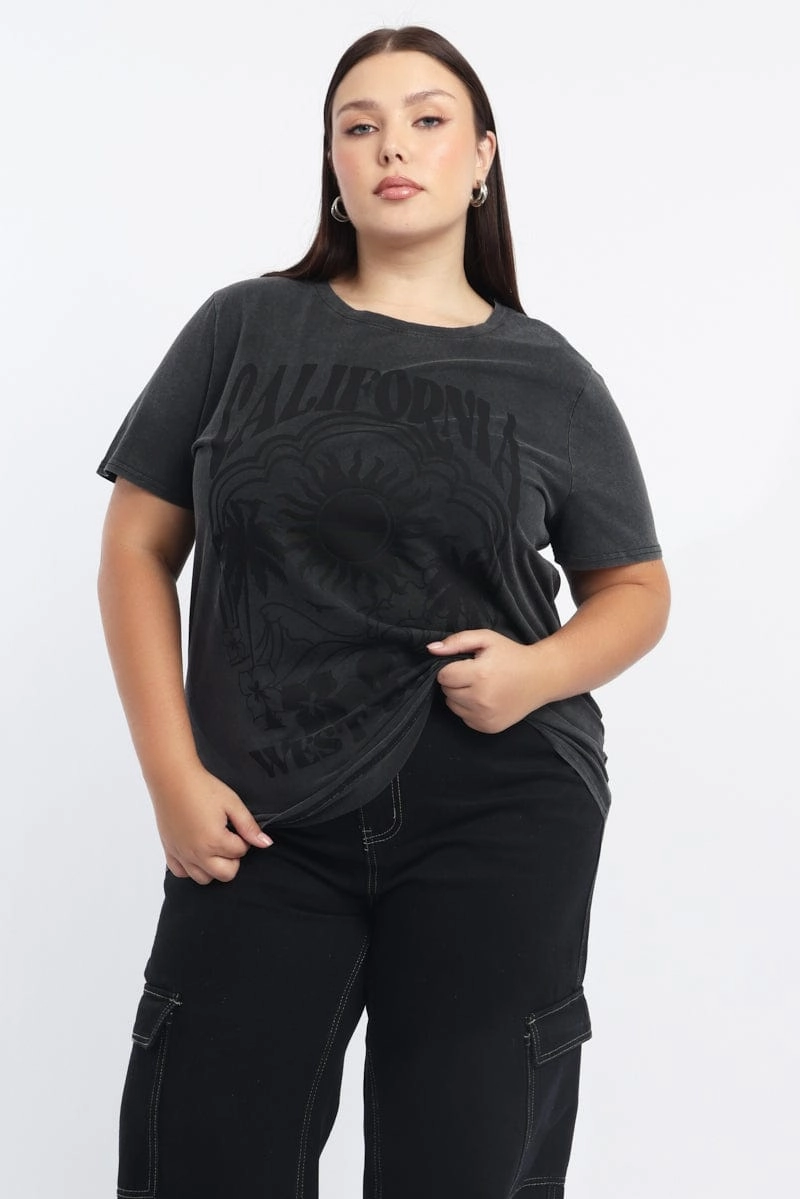 Grey Graphic T Shirt Short Sleeve Crew Neck All-day Comfort Stretch Jersey Knit