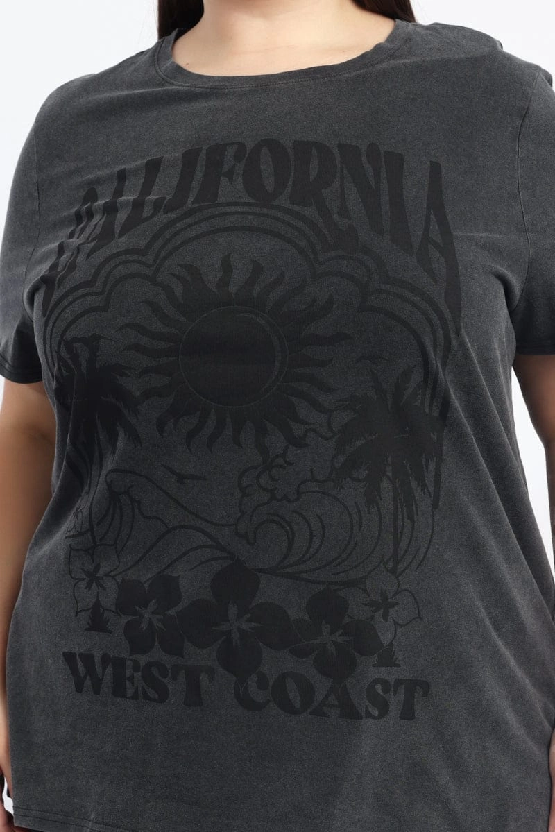 Grey Graphic T Shirt Short Sleeve Crew Neck Effortless Layer Beaded details