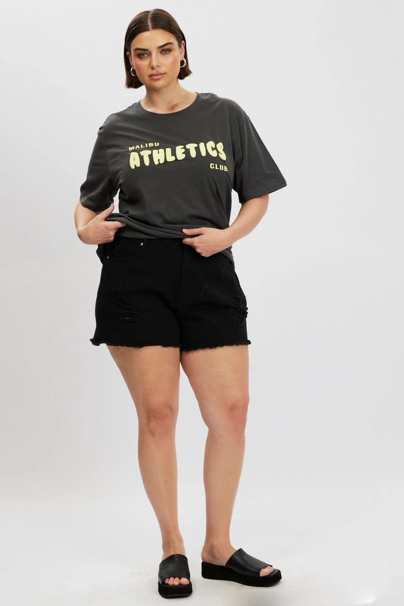 Fashionable Look Slim fit clothing Grey Graphic T Shirt Short Sleeve Crew Neck