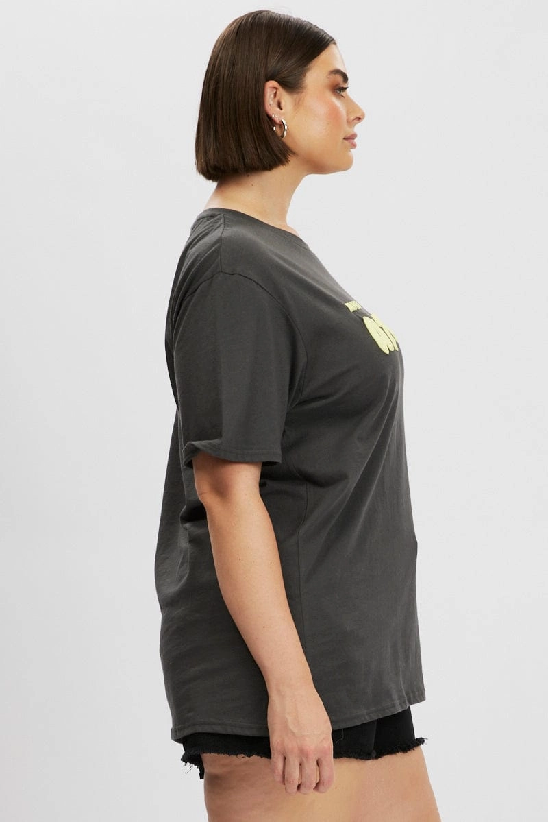 Grey Graphic T Shirt Short Sleeve Crew Neck Chic Comfort Style