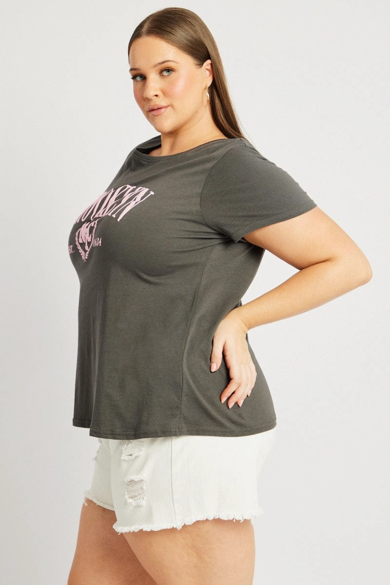 Urban Style Trend Comfortable apparel Grey Graphic T Shirt Short Sleeve Crew Neck