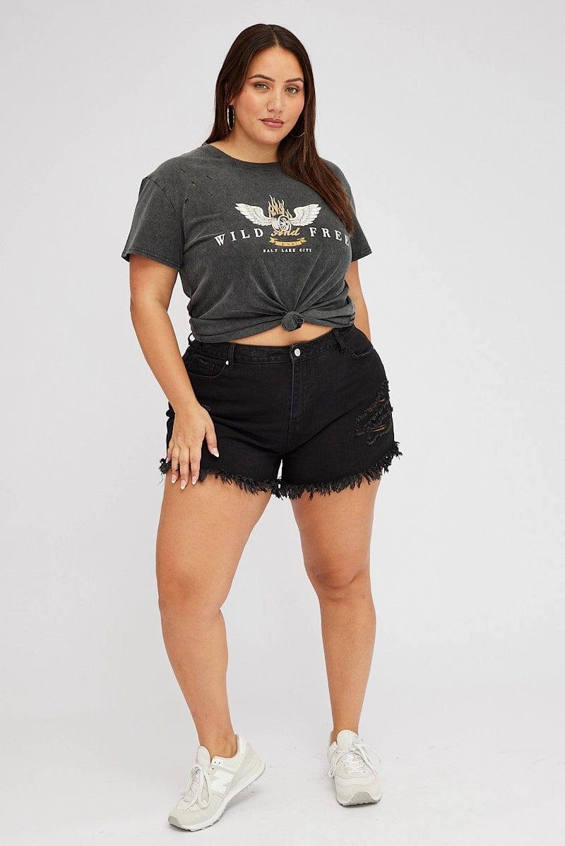 Grey Graphic T-shirt Short Sleeve Crew Neck Fun and Playful