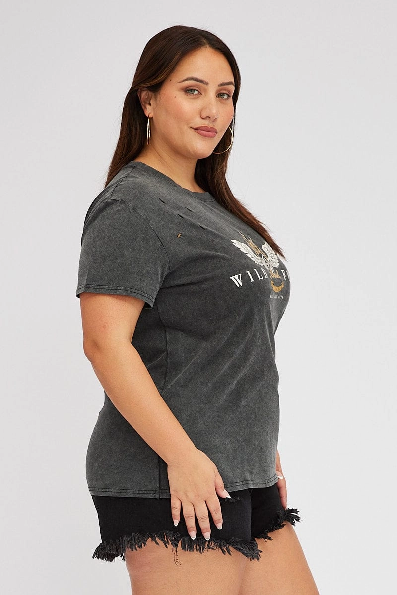 Fuzz Free Surface Grey Graphic T-shirt Short Sleeve Crew Neck