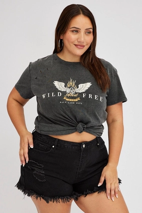 MoistureWicking Grey Graphic T-shirt Short Sleeve Crew Neck