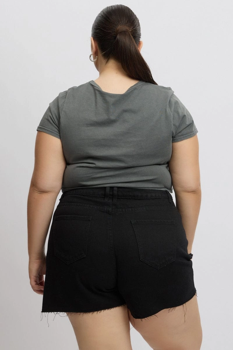 MinimalBranding Street Trend Look Grey Graphic T Shirt Short Sleeve Crop Top