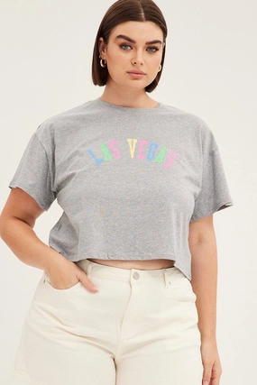 harmonious Seasonal Outfit Grey Graphic T-shirt Short Sleeve Rainbow Las Vegas