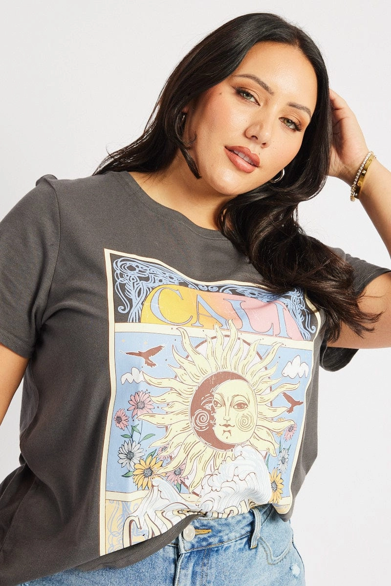 Workout Grey Graphic T-shirt Short Sleeve Relaxed Crew Neck