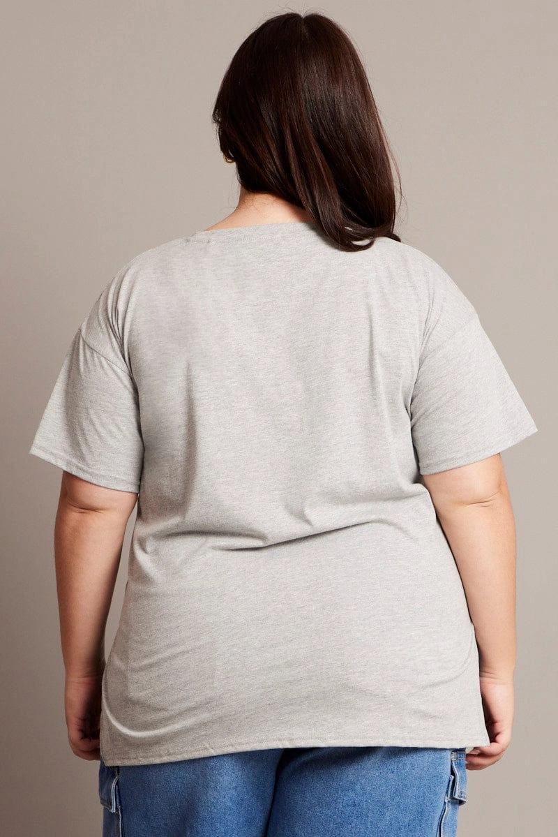 Grey Graphic T-shirt Short Sleeve Relaxed Crew Neck Leisure Wear