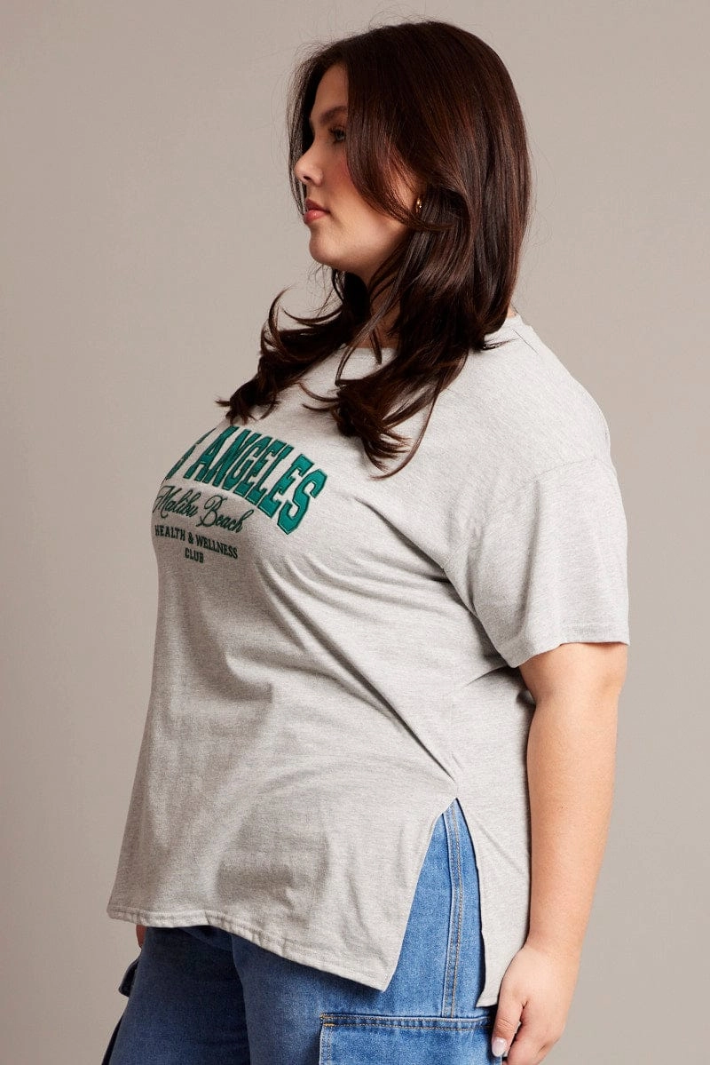 Grey Graphic T-shirt Short Sleeve Relaxed Crew Neck Basic Top