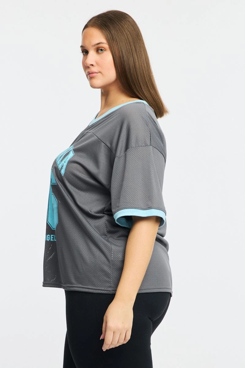 Grey Graphic T-shirt Short Sleeve V-neck Soft And Comfortable