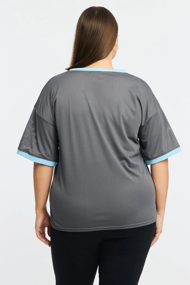 Grey Graphic T-shirt Short Sleeve V-neck Bohemian NeutralTonesCollection