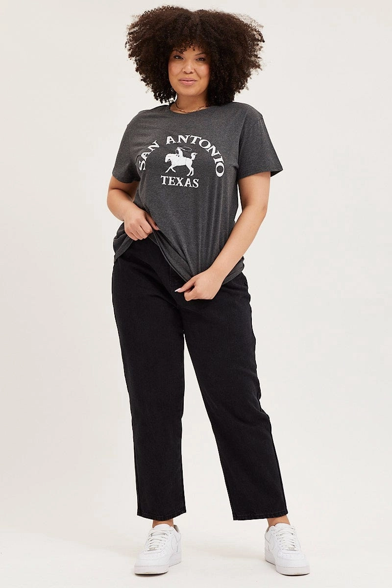 Trendy Comfort Grey Graphic T-shirt Sun Crew Neck Short Sleeve Cotton