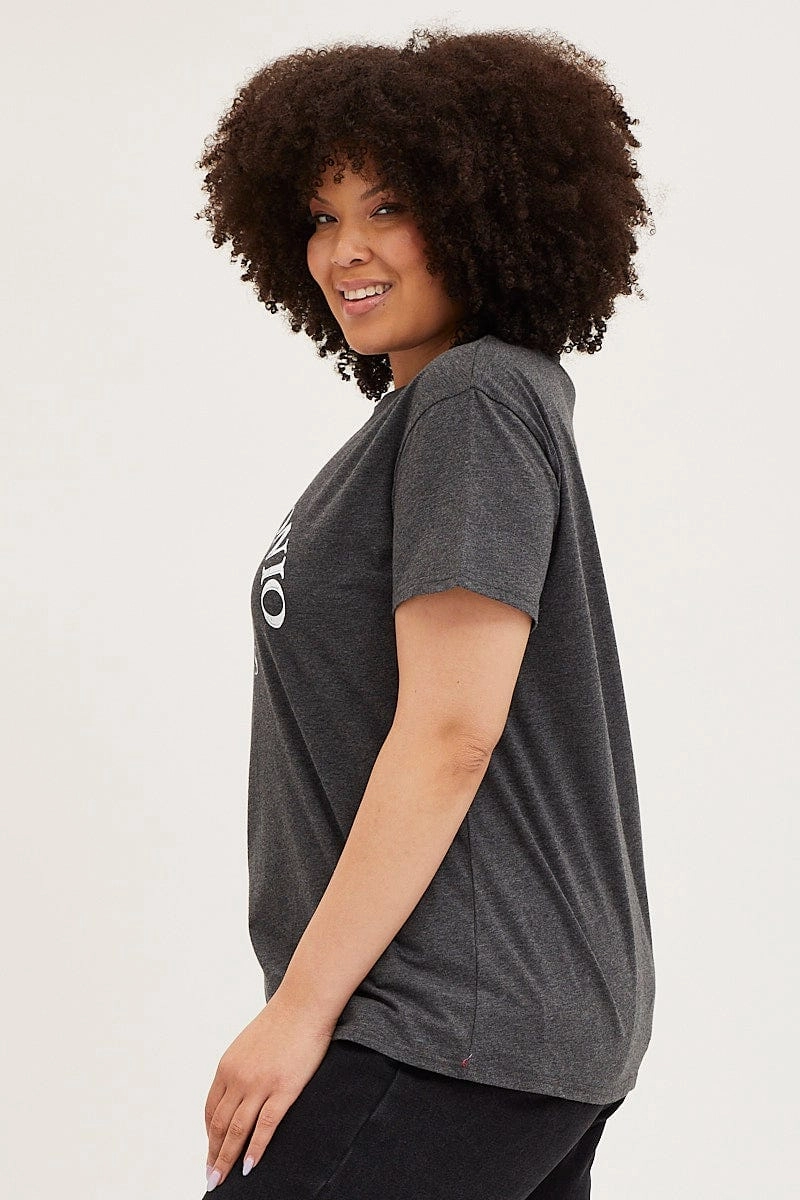 Light Wear Casual layering piece Grey Graphic T-shirt Sun Crew Neck Short Sleeve Cotton