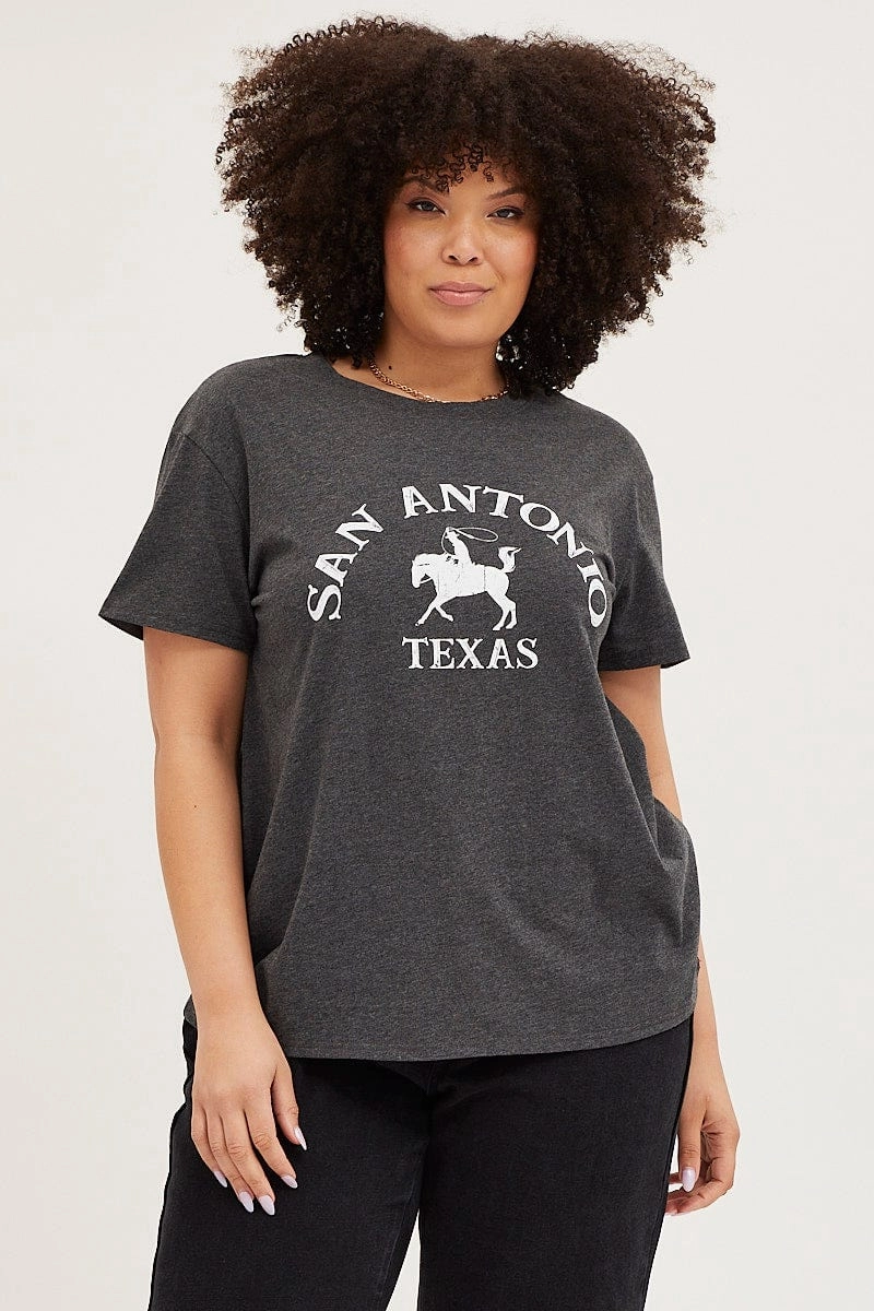 Stretch Design Versatile Comfort Wear Grey Graphic T-shirt Sun Crew Neck Short Sleeve Cotton