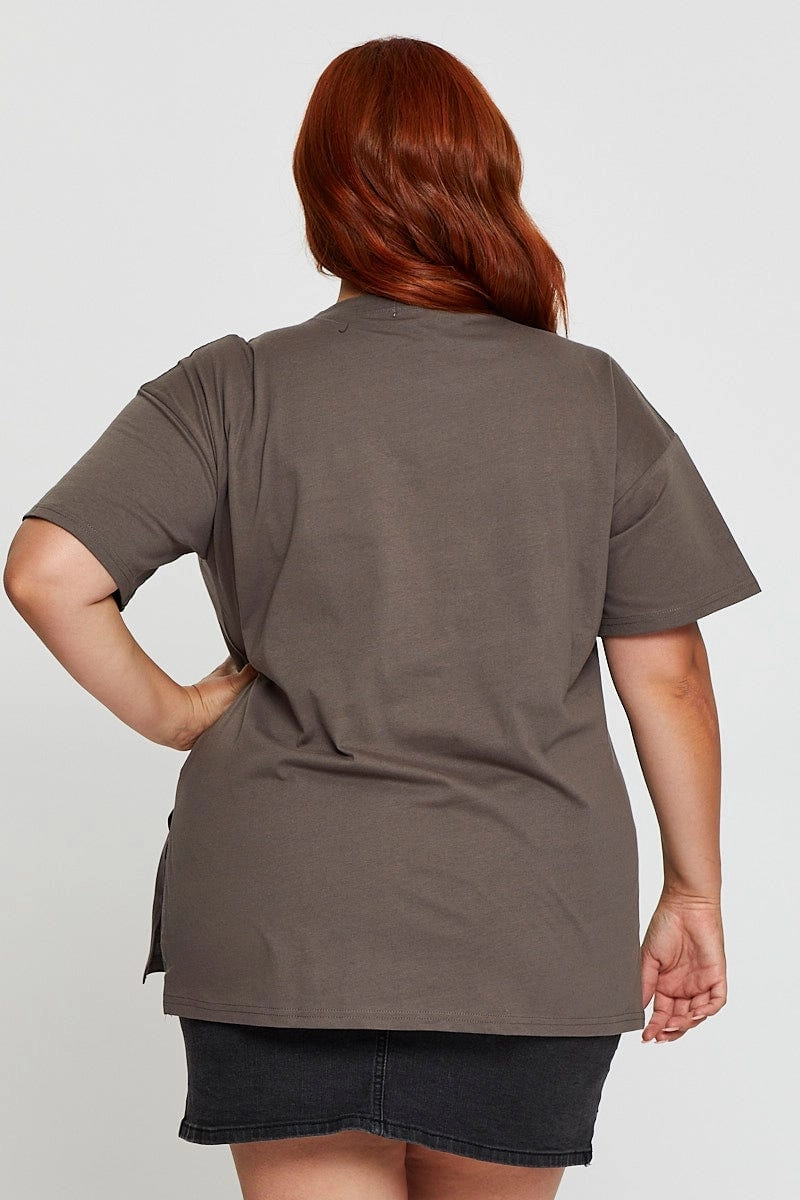 Quick Dry Material Grey Graphic T-shirt Unbroken Short Sleeve Cotton