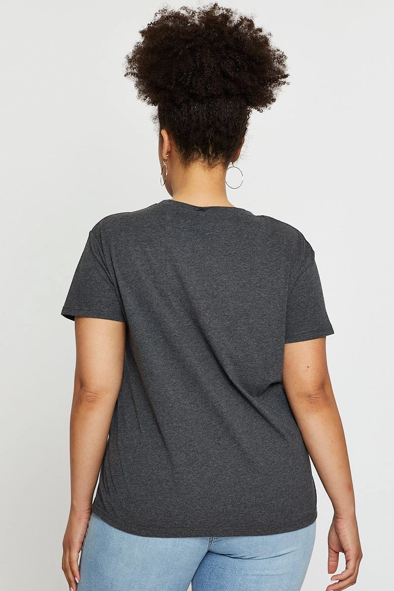 Grey Graphic T-shirt West Coast Short Sleeve Cotton Wedding Cozy Wear Design