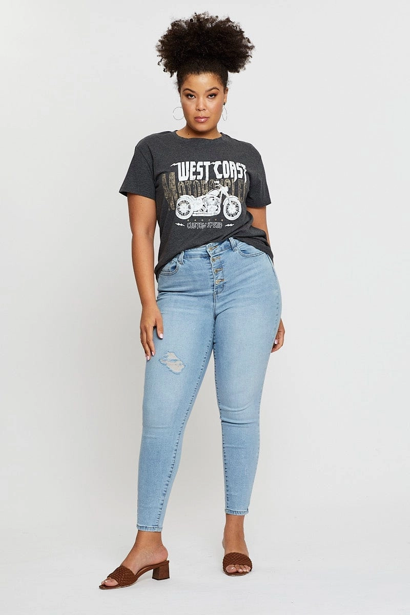 Anti Pilling Fabric Comfortable and Chic Grey Graphic T-shirt West Coast Short Sleeve Cotton