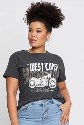 Grey Graphic T-shirt West Coast Short Sleeve Cotton Chilly Style Quick Fit Comfort