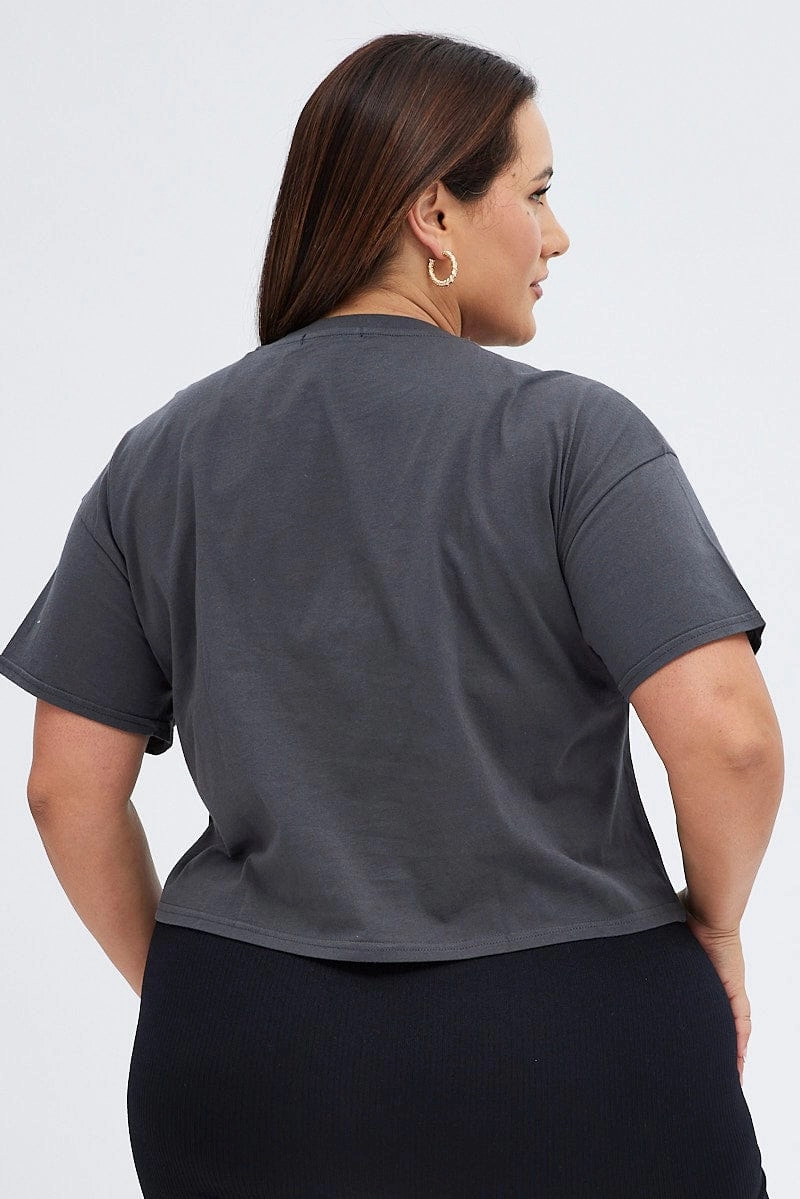 Grey Graphic T-shirt Wild And Free Cotton Jersey Crop Low Profile Silhouette Sleeveless freedom