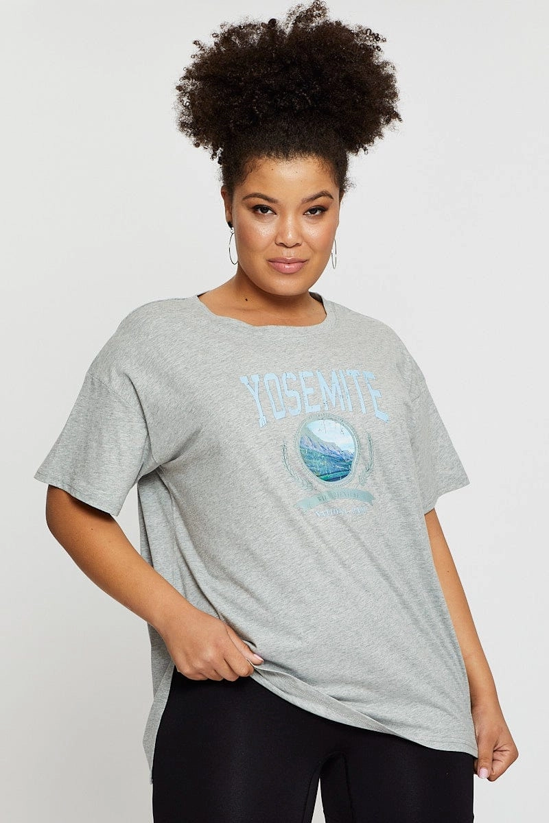 Perfect Comfort Wear Chilly Comfort Wear Grey Graphic T-shirt Yosemite Short Sleeve Cotton