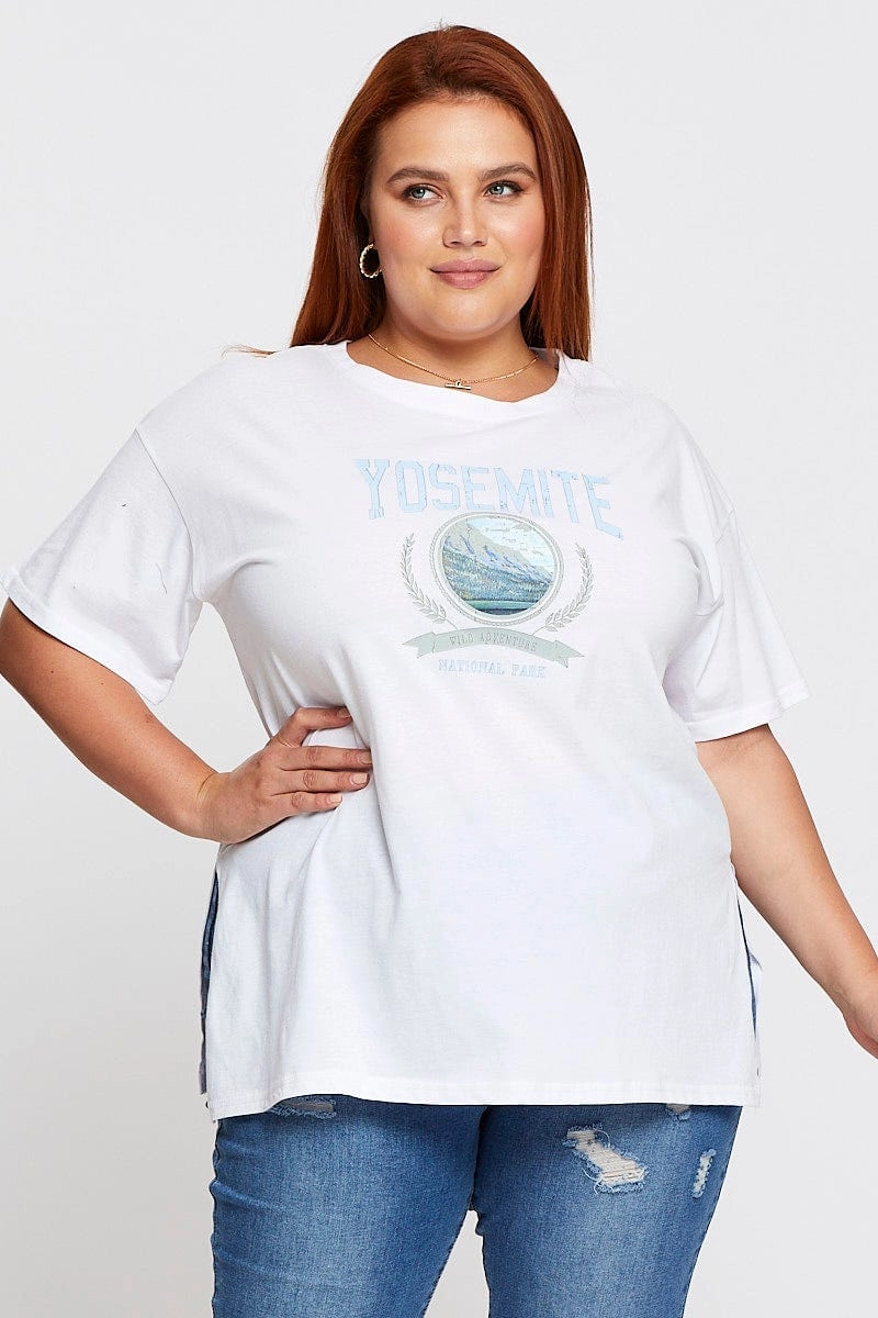 Fashionable Look Grey Graphic T-shirt Yosemite Short Sleeve Cotton