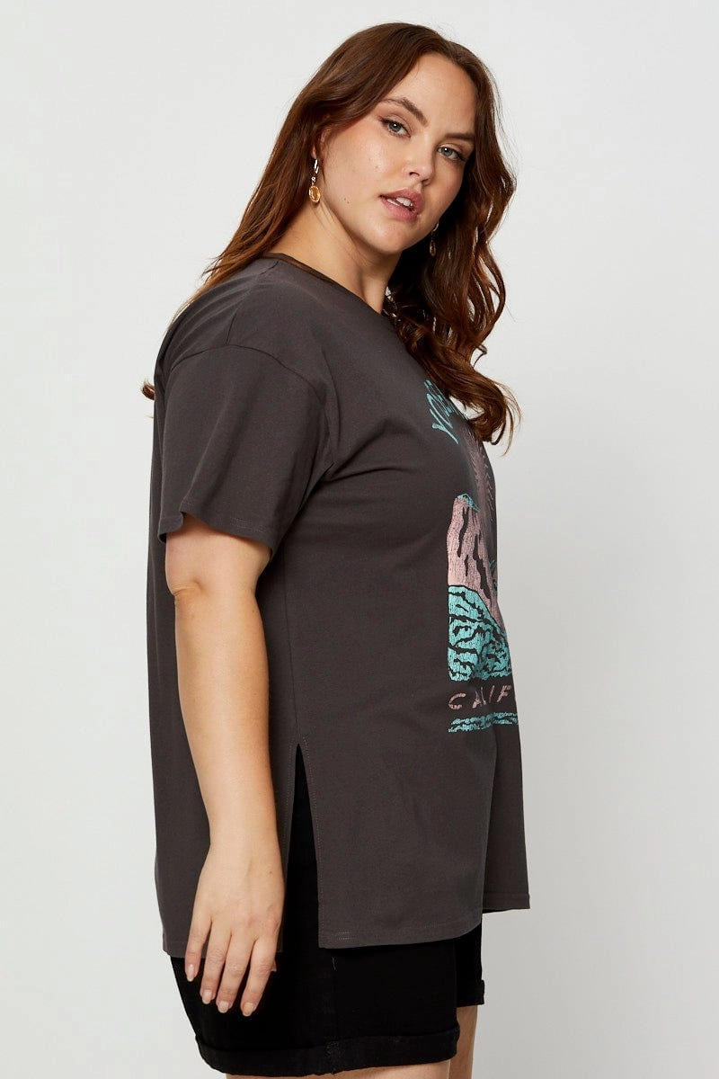 OekoTexCertified Flexible Fit Grey Graphic T-shirt Yosemite Short Sleeve Cotton