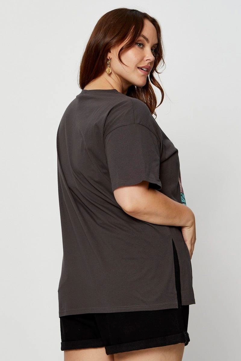Grey Graphic T-shirt Yosemite Short Sleeve Cotton Street Ready
