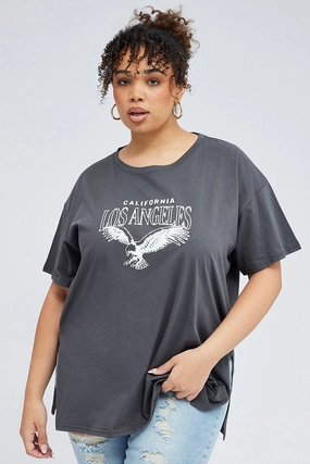 Halloween Grey Oversized Eagle Tee Side Split Round Neck