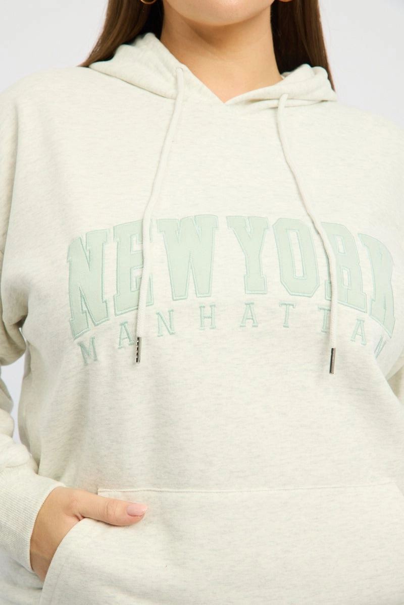 Grey Oversized Sweatshirt Hooded Long Sleeve Crew Neck Layered Fashion logoed