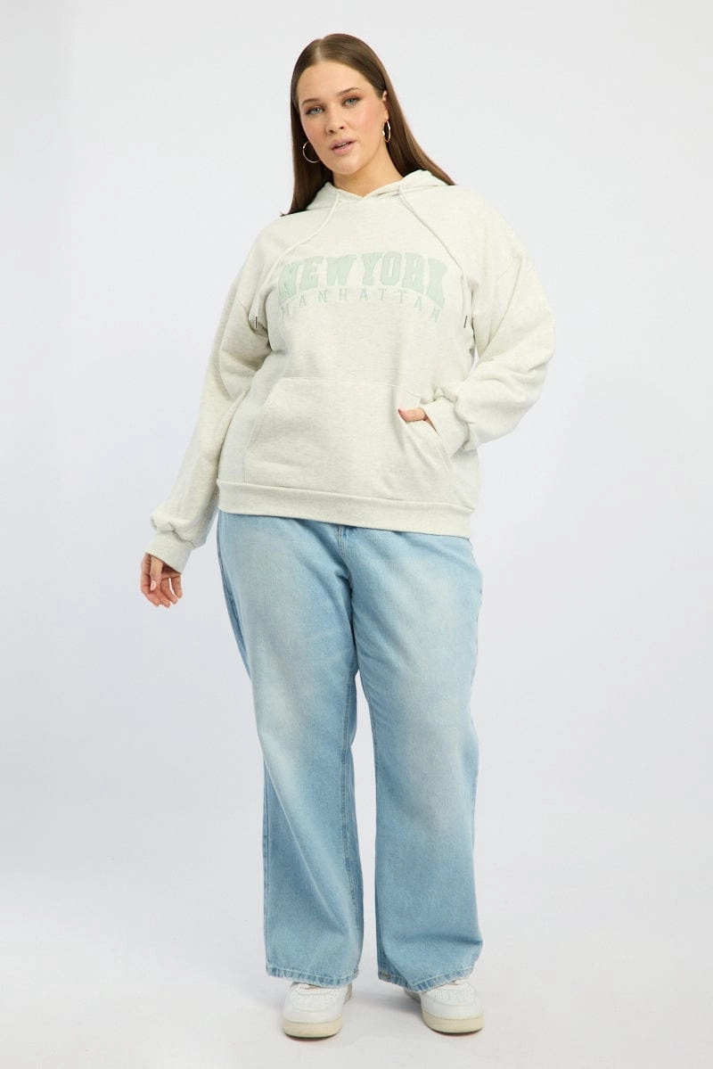 Grey Oversized Sweatshirt Hooded Long Sleeve Crew Neck Bright Colors Personalized