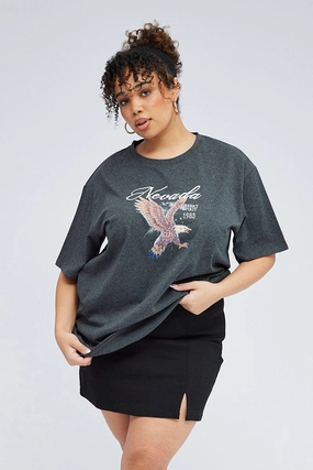 Active Flex Popular Grey Oversized T-shirt Nevada Eagle Graphic Print